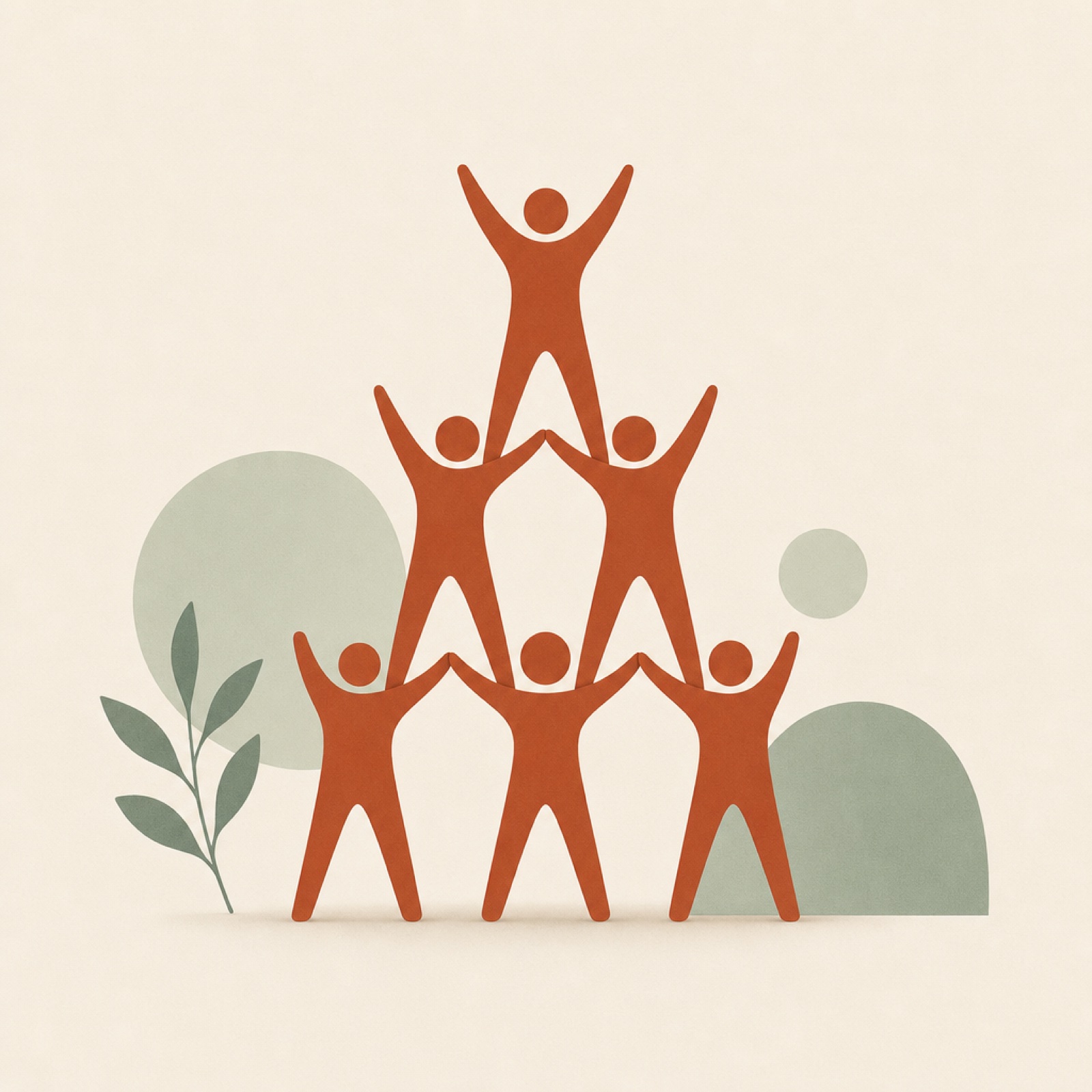 Illustrazione della piramide umana: sostegno reciproco e cooperazione